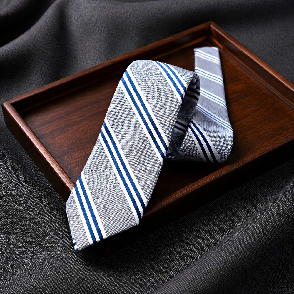 Nautica Men's Woven Polyester Striped Tie Gray Blue White Logo MPN 2NC6-1060